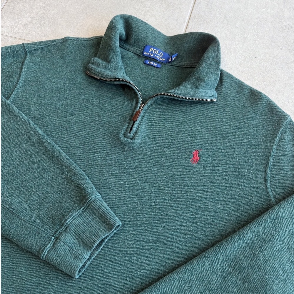 Polo Ralph Lauren Estate Rib Quarter Zip Pullover Green L Cotton